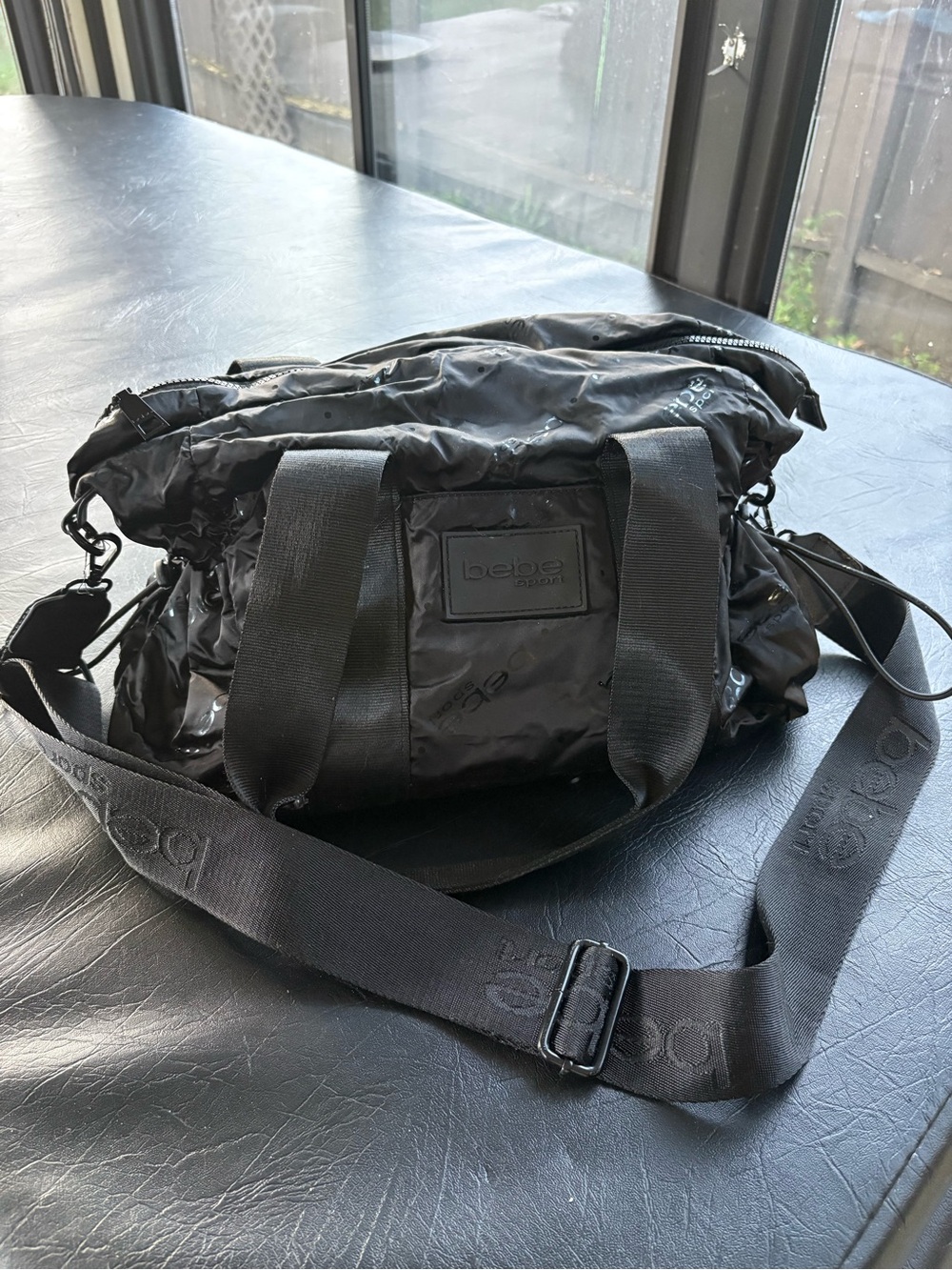 Bebe Sport Becca Black Nylon Gym Travel Duffle Bag Y2K + Mesh Pouch